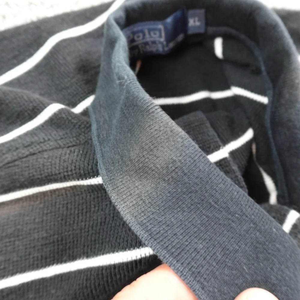 VTG Polo Ralph Lauren Polo Shirt Mens XL‎ Black Pony Waffle Knit Thermal 90s Y2K